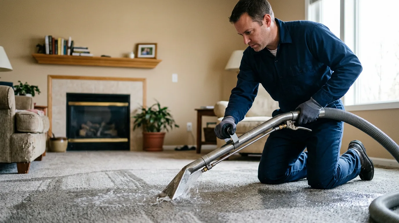 Water damage restoration technician working near Tina, MO